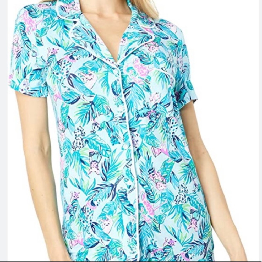 NWT Lilly Pulitzer Pajama Top - Seasalt Blue Barking up the Palm Tree